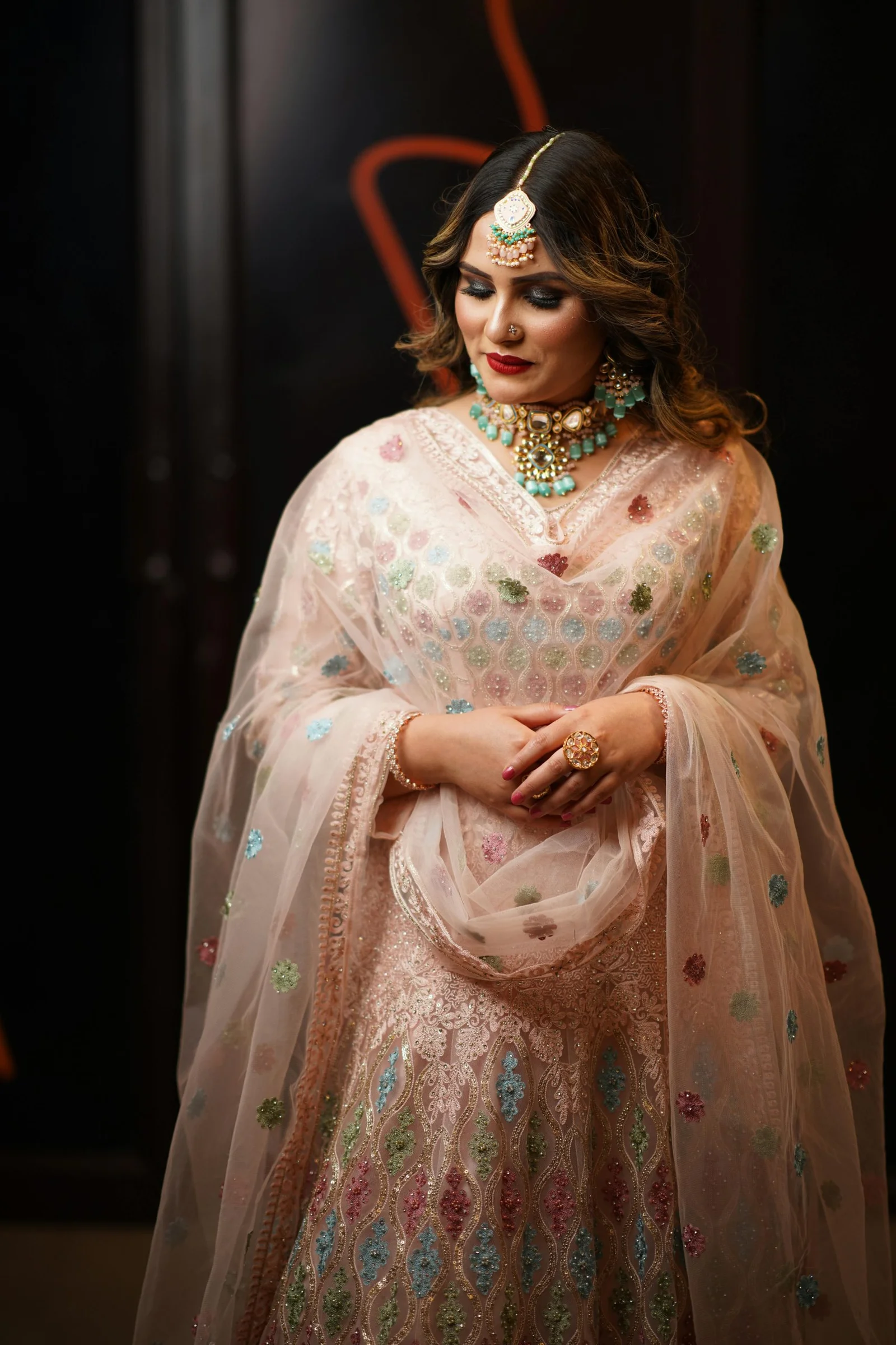 Multi Color Net Lehenga Set